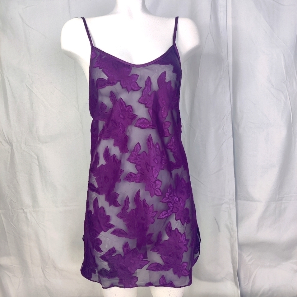 Grape Purple Sheer Slip Dress Cover Up Negligee Women's Sz Med Spaghetti Straps
